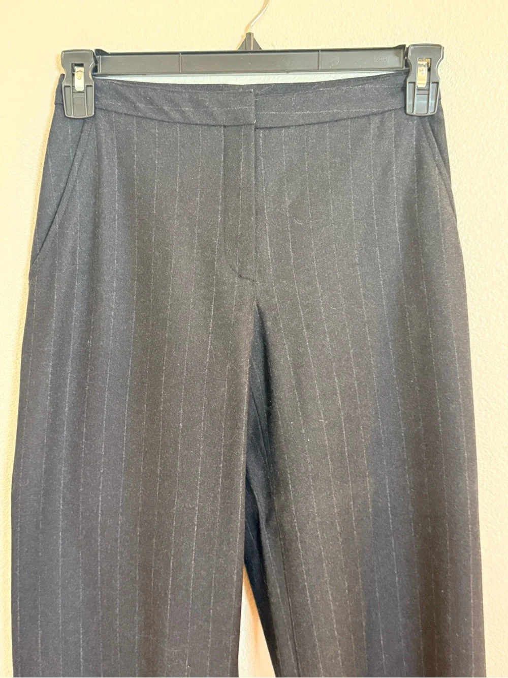 Tahari Wool Charcoal Gray Pinstripe Wide-Leg Dress Pants